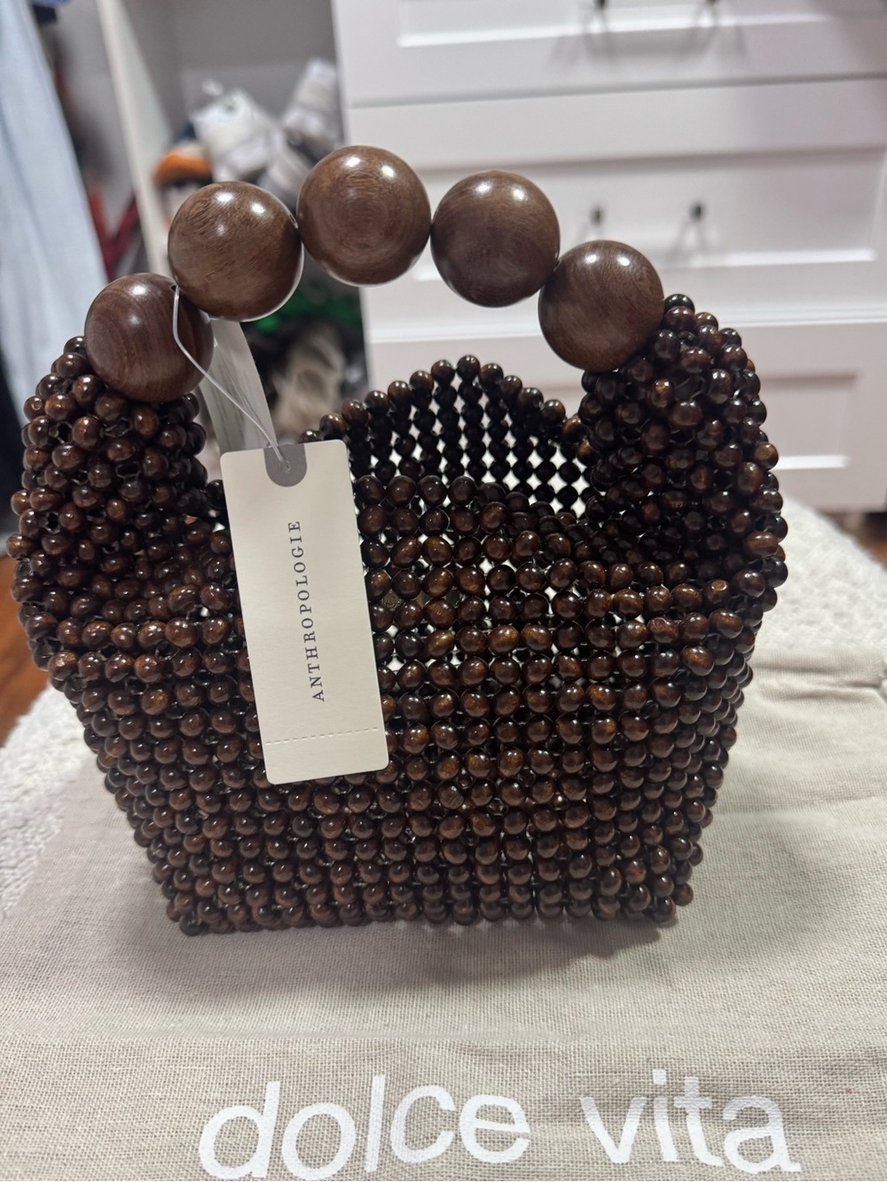 NWT Anthropologie Wooden Beaded Mini Top Handle Bag - Picture 4 of 6
